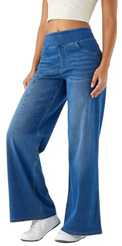 Jeans Femme Taille Haute- Jean Baggy Large à Enfiler Pantalon DéContracté Confortable Slim Et Doux pour La Peau IdéAl sans Ceinture Extensible Long Les Rendez-Vous Le Shopping Et SoiréEs