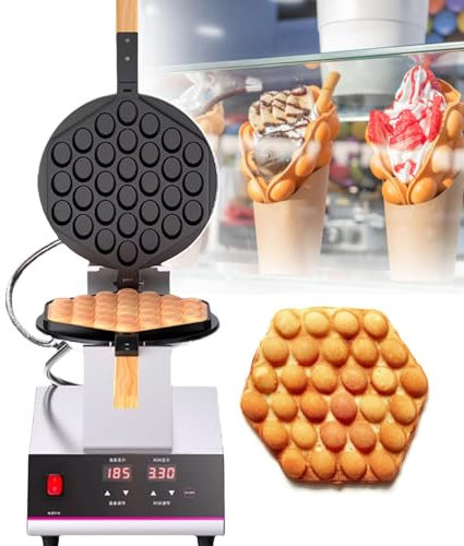 lilishangmao Estación para Hacer Gofres De Burbujas con Calentamiento por Ambos Lados, 1400 W, con Mango De Madera Y Pantalla Digital En Tiempo Real, Ideal para Food Trucks Y Postres,SingleHead
