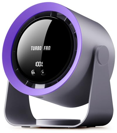 yokye Desk Fan, USB Desktop Fan with LED Display & Long Battery Life, 100 Speeds, 90° Adjustable Head Tilt, 3-in-1 Powerful Table Fan for Bedroom, Kitchen, Office, Home,Camping (Purple-Grey)