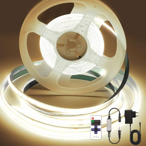 PSTAR COB LED Streifen 3 m, 24V LED Strip Neutralweiß 4000K, 320 LEDs/m, mit Netzteil und RF Fernbedienung, 8mm, für Wohnzimmer, Schränke, Spiegel, Küche