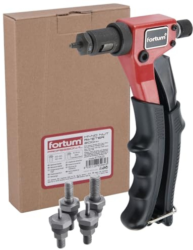 Fortum Hand-Nietmutternzange für Gewindenieten I Nietmutter-Zange für M3-M6 Nietmuttern aus Alu, Messing, Stahl & Edelstahl I 20cm lange, kraftvolle Nietzange mit Anti-Rutsch Griff