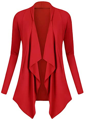 Urban GoCo Donna Cardigan Drappeggiato Aperto Davanti a Maniche Lunghe e Orlo Irregolare Giacca Top (X-Large, Rosso)