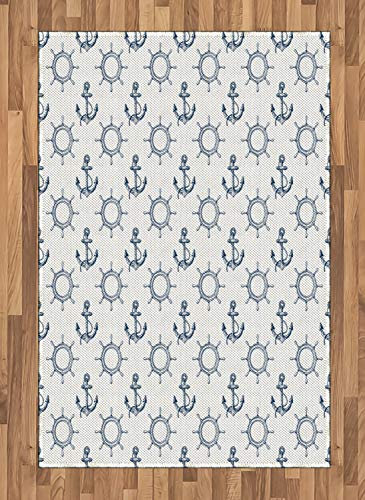 ABAKUHAUS Anker Teppich, Retro maritimes Design, Deko-Teppich Digitaldruck, Färben mit langfristigen Halt, 120 x 180 cm, Marineblau und Weiß