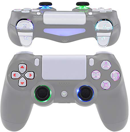 eXtremeRate LED Tasten Kit für ps4, 10 Modi 7 Farben DTF 2.0 Knöpfe D-Pad Trigger Thumbsticks Buttons DTFS LED Kit für ps4 Controller CUH-ZCT2[Kein Controller]-Symbols Leuchttaste-Schnee Weiß