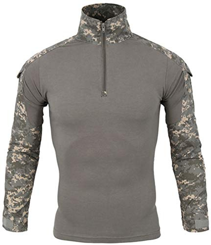 FENG Taktisk militär strid t-shirt för män långärmad slim fit camo skjorta militäruniform airsoft tillbehör jakt vandring, Acu Camo, M