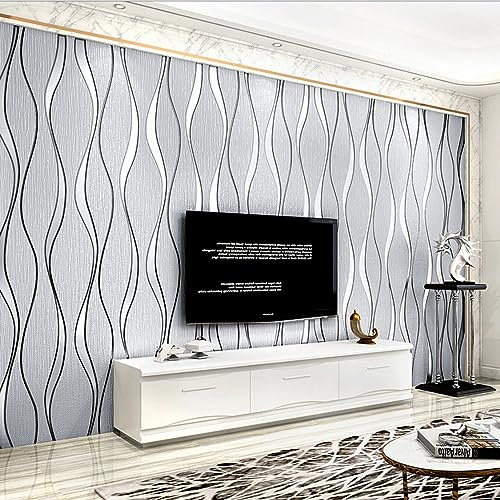 Q QIHANG Modern Minimalist 3D Curve Water Ripple Three-Dimensional Flocking Non-Woven Wallpaper Bedroom Living Room TV Background Wall Shop Decoration20.87 Wx393.7 L Non-Pasted (Light Gray)