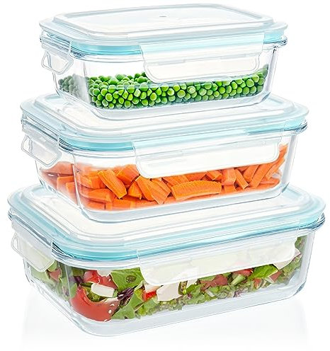 com-four® 3x Frischhaltedose - Vorratsdosen aus Glas mit Kunststoffdeckel - Frischhaltedose für Camping oder Picknick - Aufbewahrungsbox in 3 verschiedenen Größen (3x Glas - mintgrün)