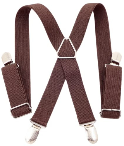 CHENGZI Bretelle per bambini con 4 clip in acciaio inox, regolabili, elastiche, resistenti, con forti clip in metallo per ragazzi e ragazze, Caff, Taglia unica