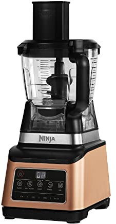 Ninja 3-in-1 Food Processor & Blender, Coffee & Spice Grinder, 5 Auto Programs; Blend, Max, Chop, Puree, Mix, 1.8L Bowl, 2.1L Jug, 700ml Cup, 1200W, Apron, Dishwasher Safe, Copper/Black BN800UKDBCP