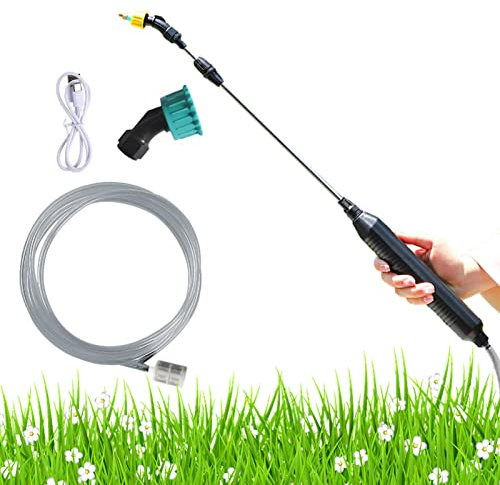 Pulverizador alimentado por batería, pulverizador de jardín de recarga USB y manguera de 2 m, pulverizador de riego con batería integrada, pulverizador de flores de mango largo en césped y jardín,