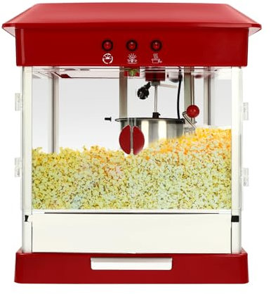 Popcornmaschine 800W Professionelle Popcorn Maschine für Zuhause Filmabend und Geschäften,Edelstahl Topf Popcorn Snack mit Thermostat,Rot,produziert Kapazität 8 Tassen (32oz)