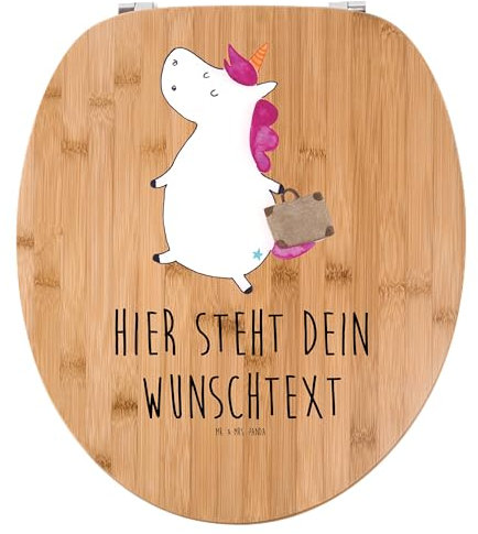 Mr. & Mrs. Panda Personalisierter WC Sitz Motiv Einhorn Koffer - Personalisierte Geschenke, witzig, Einhörner, Toilettendeckel mit Namen, Erwachsen,