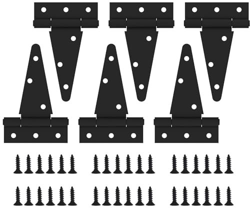 6 Pcs Charnière de Porte À Charnière en T Noire Pour Abri, Charnières de Porte Noires Pour Porte en Bois, Charnières de Porte de Grange de 3 Pouces, Charnières de Porte en T Robustes