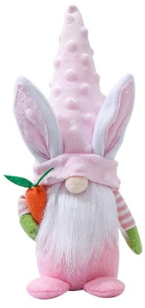 ENLACE Osterdeko Wichtel, Ostern Wichtel Hasen Ohren Puppen, Handgemachte Plüsch Osterhasen Zwerg mit Karotte, Osterhasen Puppen für Frühling Osterdekoration Ostern Festliche Geschenk, Rosa