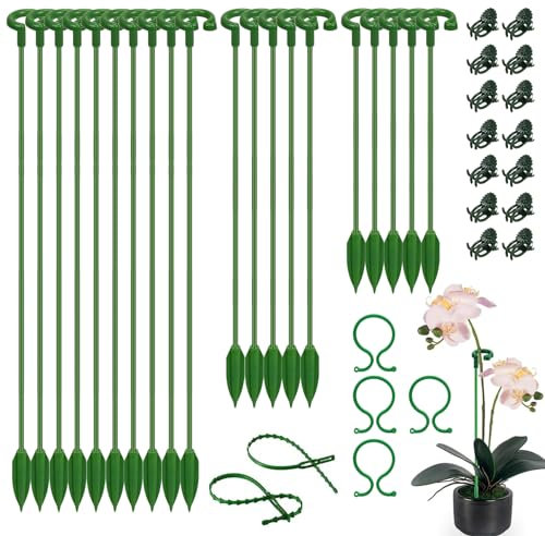 POTWPOT Set di 20 supporti per piante, 3 dimensioni da 16,7/26,9/36,9/36,57 cm, stelo singolo, paletti di supporto per piante in vaso per piccole piante in vaso, rose orchidee Phalaenopsis