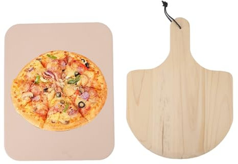 Qcwwy Piedra para Pizza, Piedra para Hornear Pizza de Cordierita de Transferencia de Calor Uniforme con Paleta para Cáscara de Pizza, Parrilla para Horno, Piedra para Hornear Pan para
