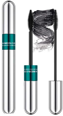 EONFAVE Mascara Wasserfest Schwarz, 2in1 Silk Fiber Wimperntusche Lange Wimpern, 4D Langlebig & Natürlich Augen Make Up, Extra Long & Thick Wimpernfarbe Schwarz, Voluminous & No Flaking & No Clumping