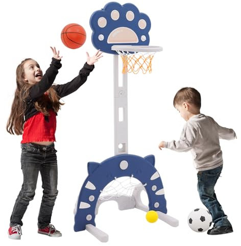Kinder Basketballkorb Set 3 in 1 Höhenverstellbarer Basketballständer & Fußballtor Golfspiel Ringwurf für Jungen und Mädchen,Basketballkorb Kinder für Indoor und Outdoor geeignet