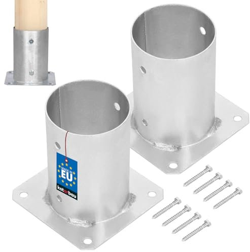 KOTARBAU® 2x Support De Poteau Ø 100 mm En Acier Galvanisé | Support De Poteau À Visser Pour Poteaux | Pied Poteau | Platine Poteau | Support Poteau Bois | Fixation Poteau Bois | Support Poteau Acier