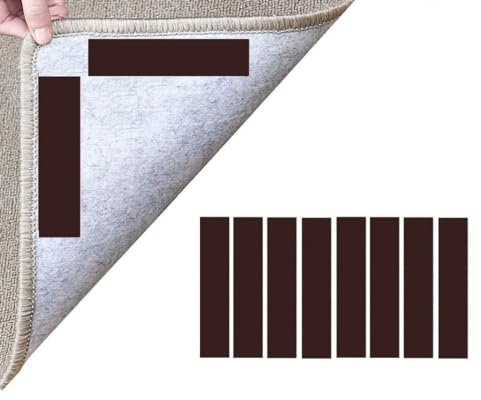 Rug Gripper Carpet Gripper Pack of 8 Non-Slip Rug Grip Pads Anti-Slip Rug Grippers to keep Rugs Securely in Place. Rug Grip Strips for Hardwood Floor, Laminate Floor, Tiled Floor, Doormats, Bathmats.