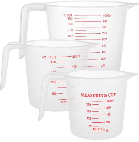ASelected 3pk Plastic Measuring Jugs Set 250ML 500ML 1000ML, Clear Measuring Cup with Handle Plastic Jugs with Easy-to-Read Measurements for Kitchen Baking with Measuring Scale Easy Pour
