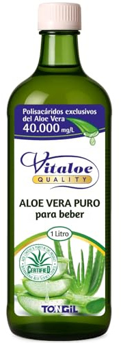 Aloe Vera Puro para Beber 100% | Digestivo Natural y Detox | Jugo Sin Antraquinonas ni Aloína | Extraido en Frío, Sin Pasteurizar | Botella de Vidrio | 1 Litro | TONGIL
