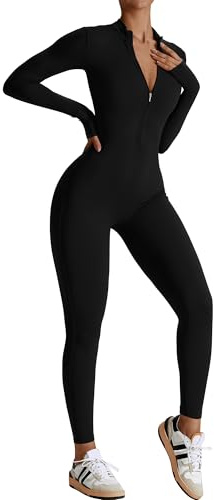 SEAUR Yoga jumpsuit dam lång sport overall bodycon bodysuit 1/2 dragkedja tight lekdräkt en del sparkdräkt för gym fitness jogging S-XL
