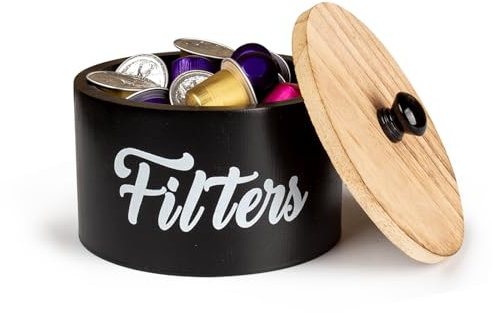 KOVNISE Porta Cialde da Caffè con Coperchio, Contenitore in Legno per Filtro da Caffè, Cestino Portaoggetti per Cucina, Organizer per Tazze K in Stile Minimalista, Organizer per Accessori da Caffè per