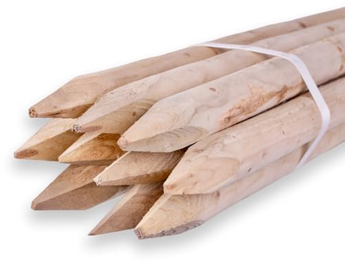 Juego de 10 estacas de madera natural redondas de 6 cm de diámetro, diferentes longitudes y grosores, ideales como postes de vallas, estacas de plantas o postes de árboles (150 cm de longitud)