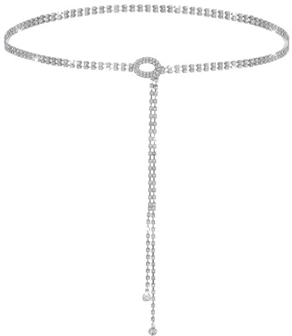 TIESOME Glitzer Gürtel für Damen, Strass Taillengürtel Silber Kristall Kettengürtel Verstellbarer Taillenkettengürtel Mode Bundgürtel Glitzergürtel Für Abendkleid Jeans Kleid