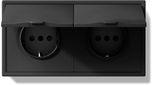 BSEEDLIFE Schuko Steckdose mit Wasserdichter Abdeckung, Unterputz EU-Standard Einbausteckdose, Doppelsteckdose Wandsteckdose 16Amp mit PC Rahmen, 80 * 150mm inzelsteckdose mit Krallen, 2 Fach Schwarz