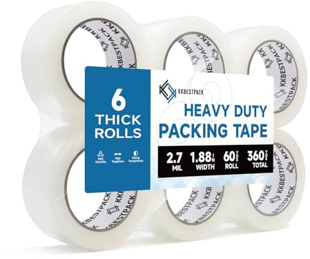 KKBESTPACK Heavy Duty Packing Tape, 6 Rolls – 1.88 x 60 Yards – Clear Shipping & Packaging Tape for Moving Boxes & Storage