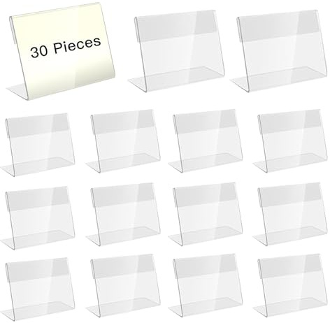 30 piezas soportes de etiquetas de acrílico, señales de buffet, letreros de precios, soportes de nombres, soportes de mesa de acrílico transparente, displays de tarjetas de visita para oficina 4x6cm