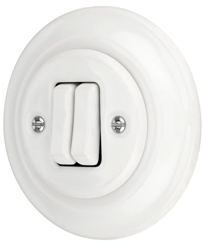 A incasso in porcellana retrò, doppio pulsante, pulsante a 2 scomparti, All-in-One, serie PR1 bianco