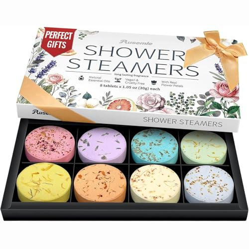 Shower Steamers Aromatherapy Birthday Gifts for Women - 8 Pcs Mothers Day Gifts for Mom Wife Daughter Grandma, Self Care with Natural Essential Oils Relaxation Home Spa Gift Set (Cream White)