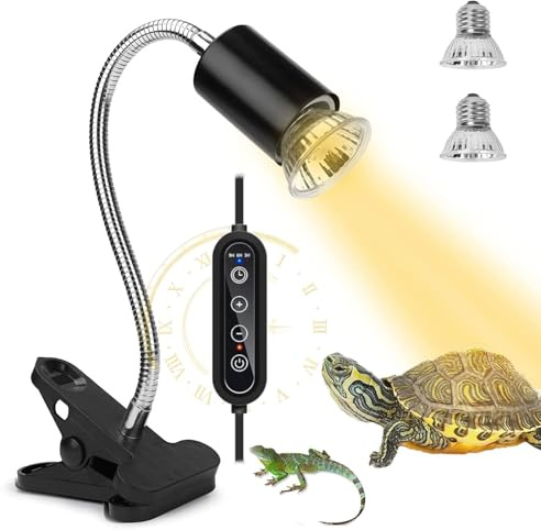 ROXIIFEE Lámpara Calefactora de Tortugas Reptiles Tiempo Ajustable, Kit iluminación tortuga acuario incluye E27 25 W 50 W UVA UVB, Lámpara Infrarrojos para reptiles, anfibios y terrario tortugas
