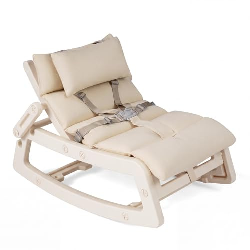 COSTWAY Kids Rocking Chair, Indoor Outdoor Toddlers Rocker with Adjustable Backrest, Removable Washable Cushion and Safety Harness, Children Recliner for 6+ Months Boys Girls (Beige)