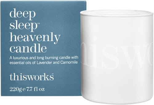 This Works Deep Sleep Heavenly Candle, 220 g - Luxury Candle Enriched with Essential Oils of Lavender, Camomile and Vetivert - Hand Poured Scented Candle with a 40hr Burn Time for a Calming Experience