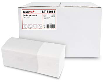 SemyTop Papierhandtücher, 2 -lagig, ZZ/V-Falz, 24.5 x 22 cm, hochweiss, 4000 Blatt, 1er Pack (1 x 1 Stück) ST-88058 weiß