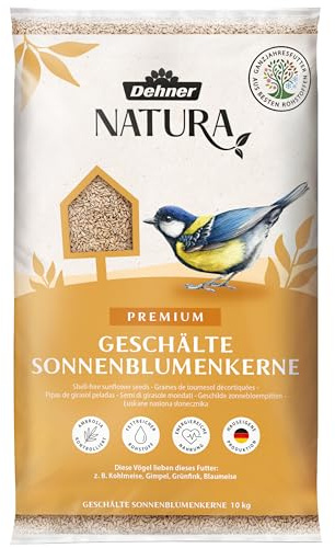 Dehner Natura Premium Mangime per Uccelli Selvatici, Semi di Girasole sbucciati, 10 kg