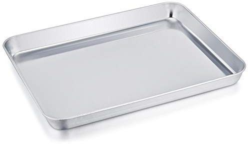 TeamFar Stainless Steel Compact Toaster Oven Pan Tray Ovenware Professional, 8''x10.5''x1'', Heavy Duty & Healthy, Deep Edge, Superior Mirror Finish, Dishwasher Safe