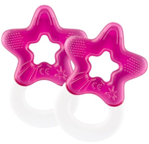 dentistar Kühlbeißring 2er-Set – Beißring Baby ab 3 Monate – Kühlende Zahnungshilfe und Beißspielzeug für Babys und Kleinkinder - BPA frei - Pink
