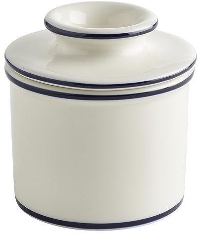Butter Bell - The Original Butter Bell Crock by L Tremain, a Countertop French Ceramic Butter Dish Keeper for Spreadable Butter, Parisian Bistro Style with Blue Trim