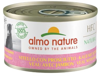 Almo Nature HFC Natural - Alimento Umido per Cani - Vitello con Prosciutto - Qualità Human Grade, Senza Glutine - 95g, Confezione da 24