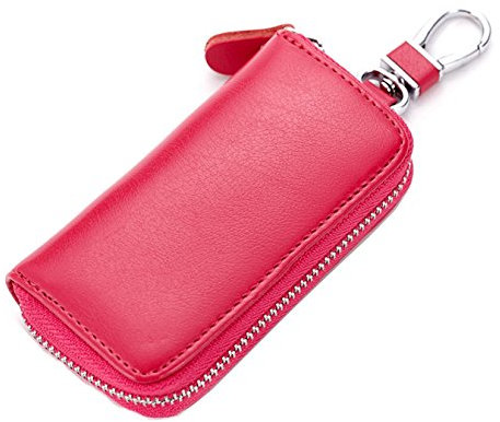 iSuperb® Portachiavi Raccoglitore Chiave in Pelle Portafoglio con Cerniera per Donna e Uomo 11x6x2.5cm (Rosa)