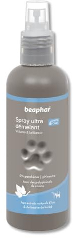 BEAPHAR – Spray Ultra-démêlant Volume & Brillance pour Chien et Chat – Extraits naturels d'Iris, Beurre de Karité et Polyphénols de raisin – Démêle, hydrate, et adoucit le poil – Sans rinçage – 200 ml