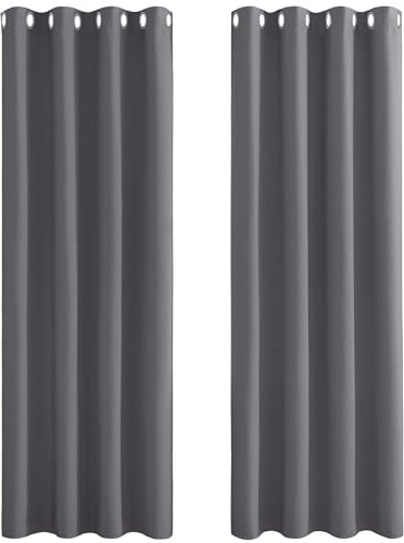 PONY DANCE Grey Blackout Curtains 72 Inch Drop for Living Room, Eyelet Thermal Energy Saving & Light Darkening Curtains for Bedroom, Window Treatment for Bedroom, W46 X L72, Gray
