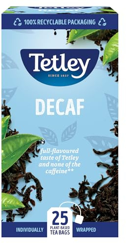 Tetley Everyday Original Decaf Black Tea Bags – Smooth Decaf Blend - Great for All Day Enjoyment - Rainforest Alliance Certified, Full-Flavoured and Refreshing - 25 Enveloped Teabags (1 Pack)