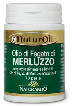 Naturando Olio di Fegato di Merluzzo ricco di Omega 3, vitamina A e vitamina D e Vitamina E - 70 capsule