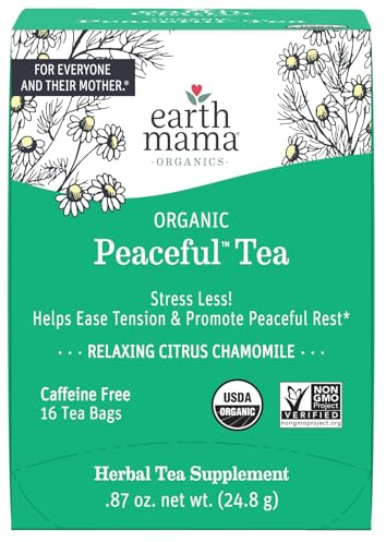 Earth Mama Organic Peaceful™ Tea | Stress Less! Calming, Relaxing Herbal Blend Safe for Pregnancy & Beyond, 16 Teabags Per Box